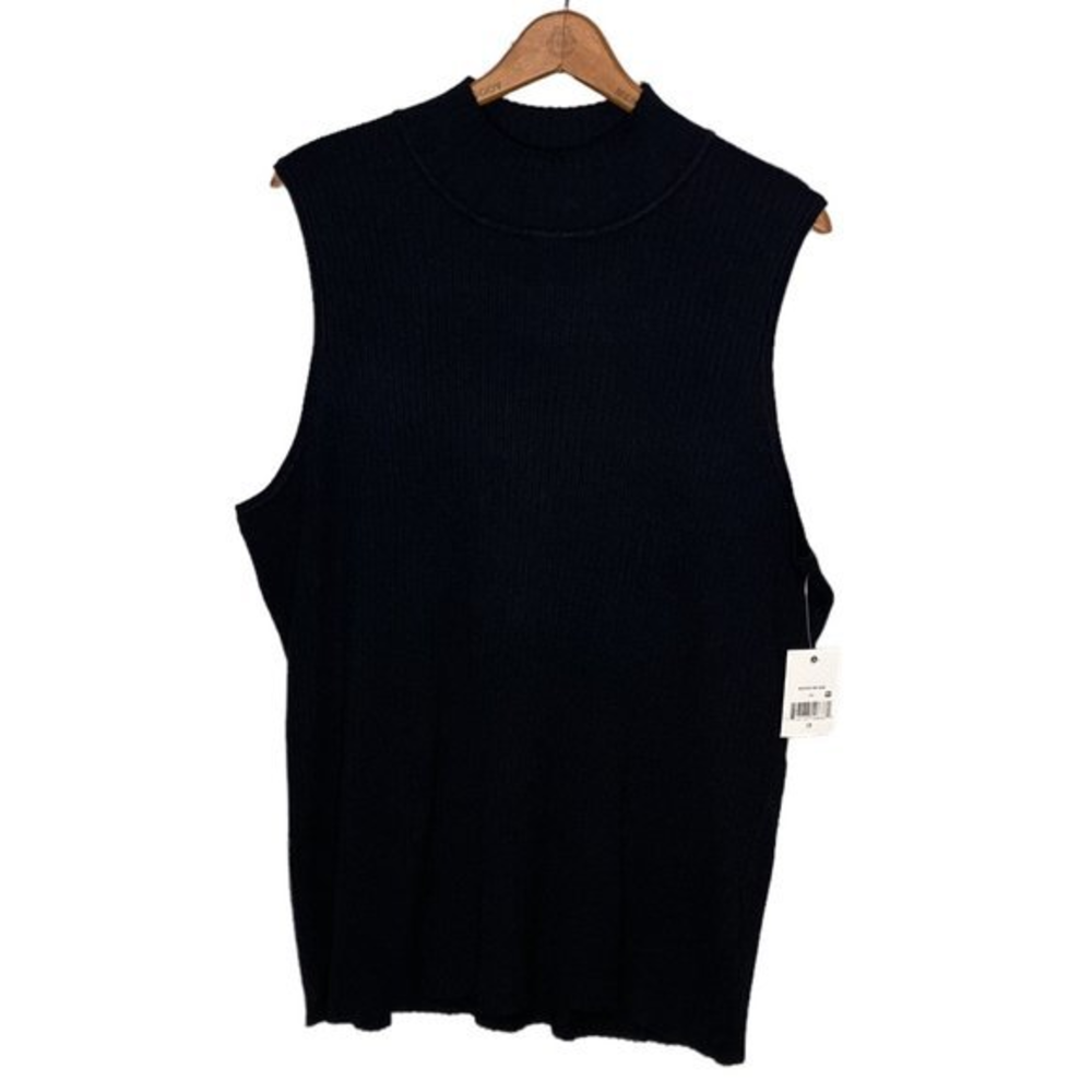 New Ophelia Roe 2X Black Stretch Rib Knit Ribbed Mock Neck Pullover Sweater Plus